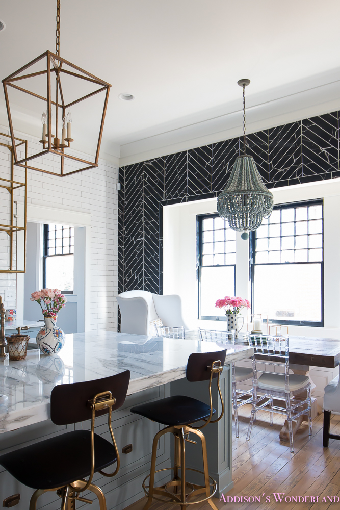 breakfast-room-black-chevron-wall-tile-white-wingback-dining-chairs-wood-table-clear-lucite-chairs-powder-blue-cabinets-23-of-28