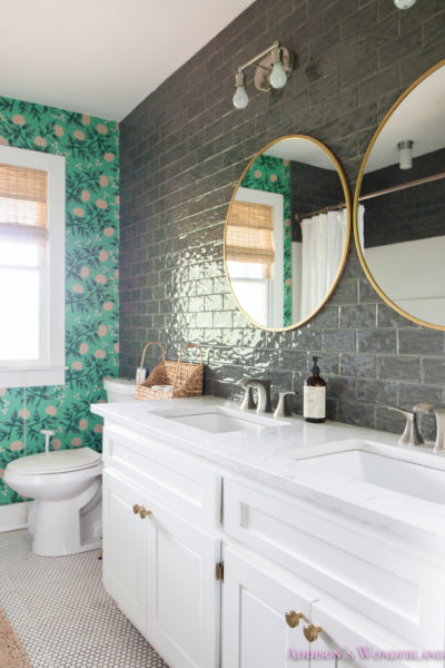 Our Green Poppies Wallpaper Cabin Guest Bathroom Reveal! - Addison's ...