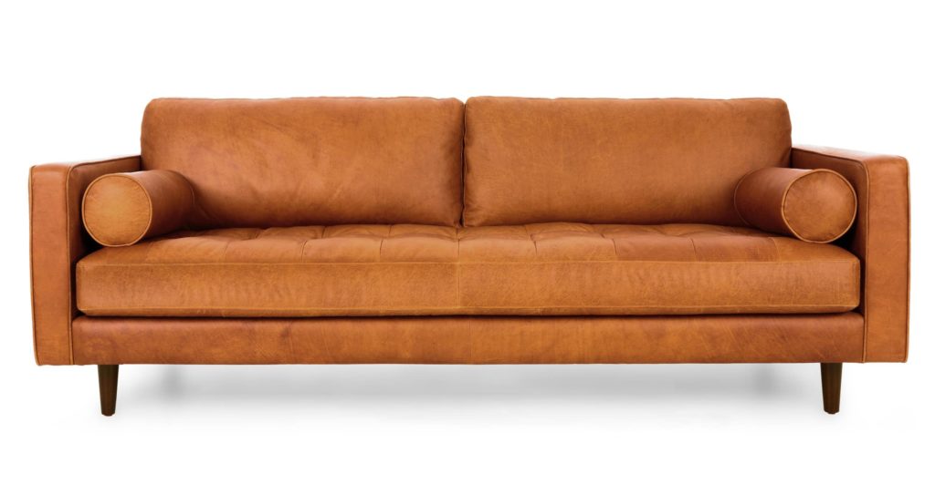 sven tan leather sofa
