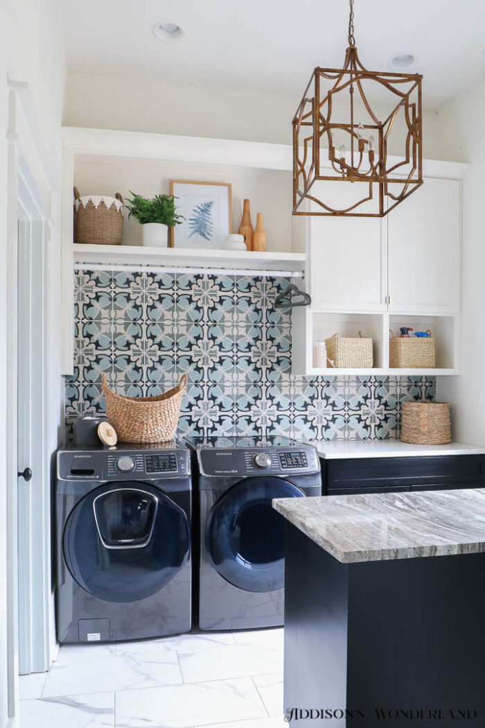 My White, Black & Patterned Tile Laundry Room is Finally Complete ...