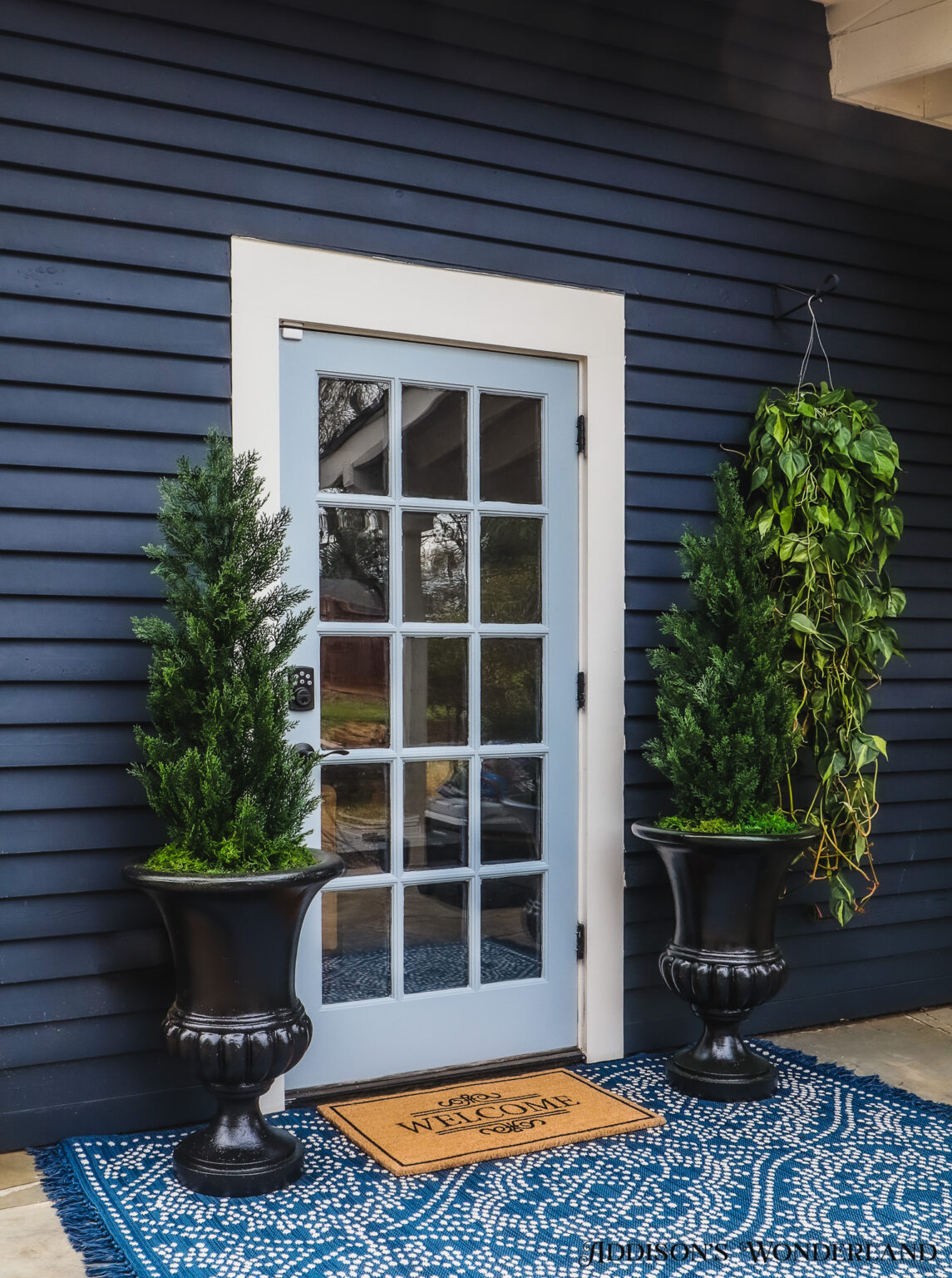 Freshly Painted High Gloss Black Planters and Nearly Natural Faux Cedar ...