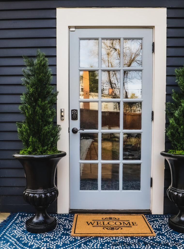 Freshly Painted High Gloss Black Planters and Nearly Natural Faux Cedar ...