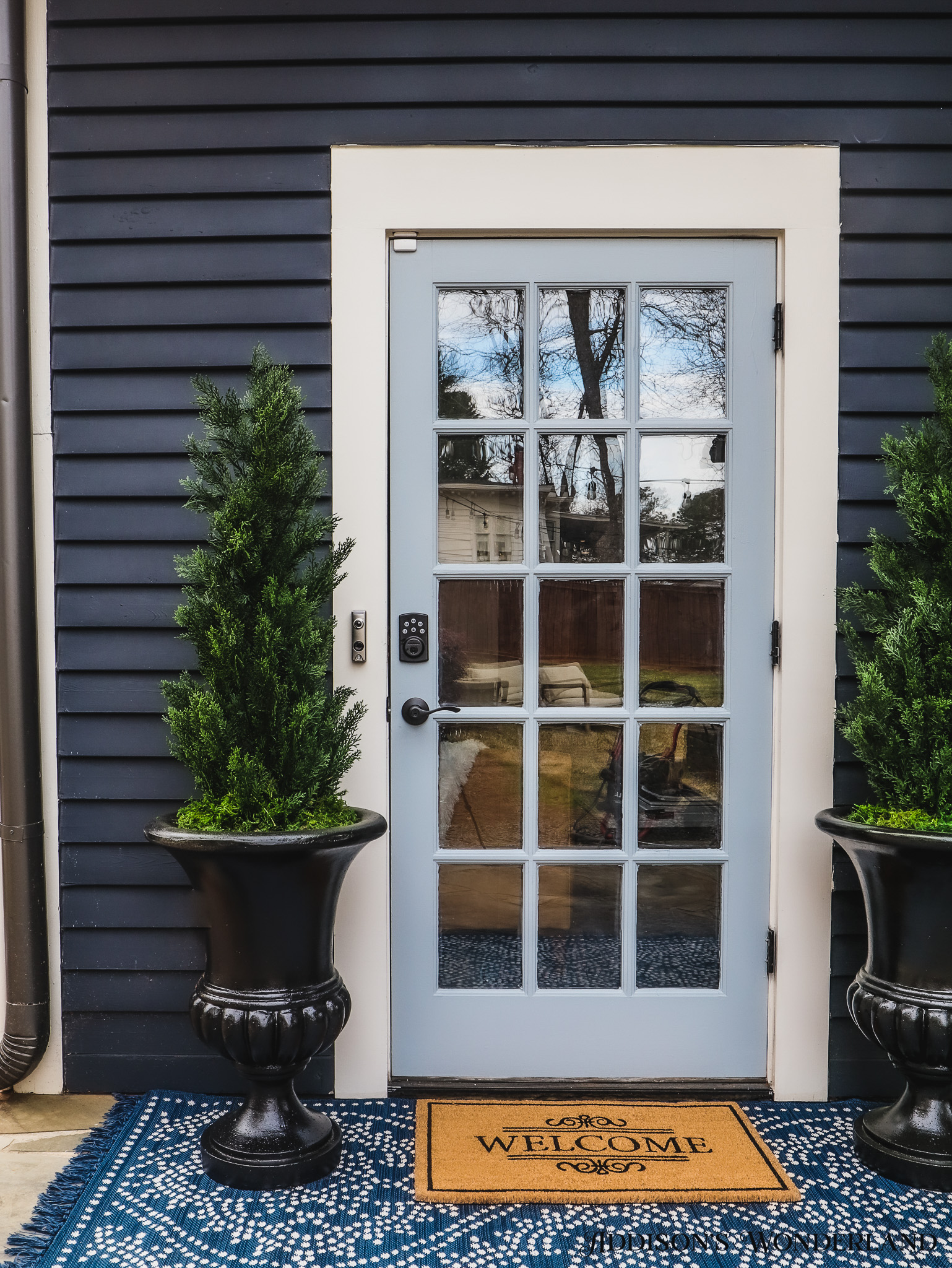 Freshly Painted High Gloss Black Planters and Nearly Natural Faux Cedar ...